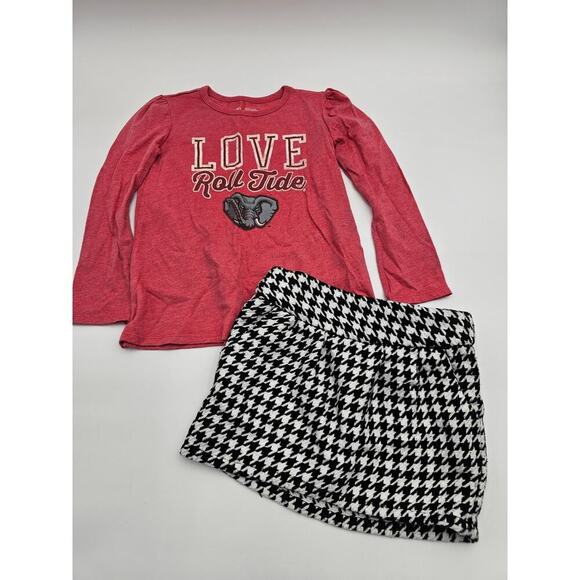 Alabama University Girl's 4/5 Roll Tide Long Sleeve Shirt & Houndstooth Skirt - Picture 1 of 9